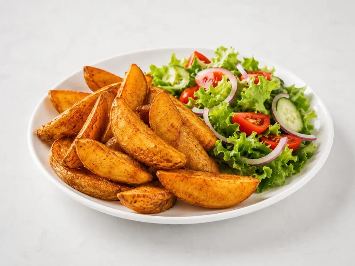 Potato Wedges or Chips with Green Salad