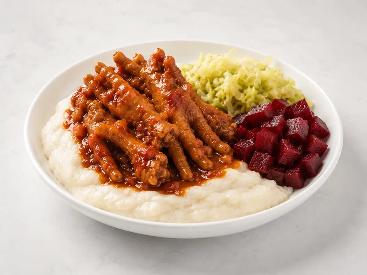 Pap Chicken Feet with Cabbage & Beetroot